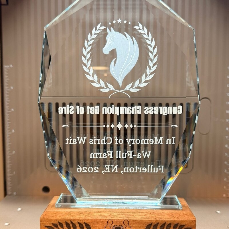 K9 Crystal Trophy with UV Ink Printing, White Base on Back of print.